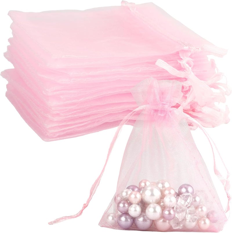 BOEIAC Organza Bags - Pink Sheer Organza Gift Bags, 50 Pcs, 3 x 4 Inch, Jewelry & Party Favor Bags with Drawstring, Mesh Candy Bags for Wedding & Christmas - Image 1
